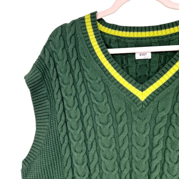 Sunday Best Aritzia Cable Knit Sweater Vest Green Size XL - Picture 2 of 9